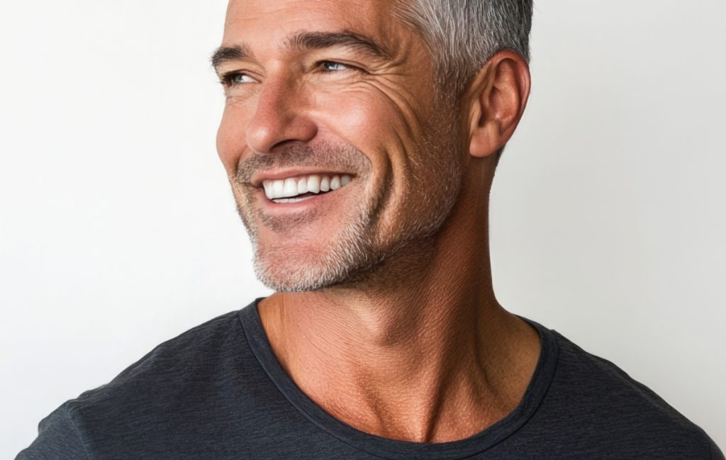 Salt and pepper man smiling