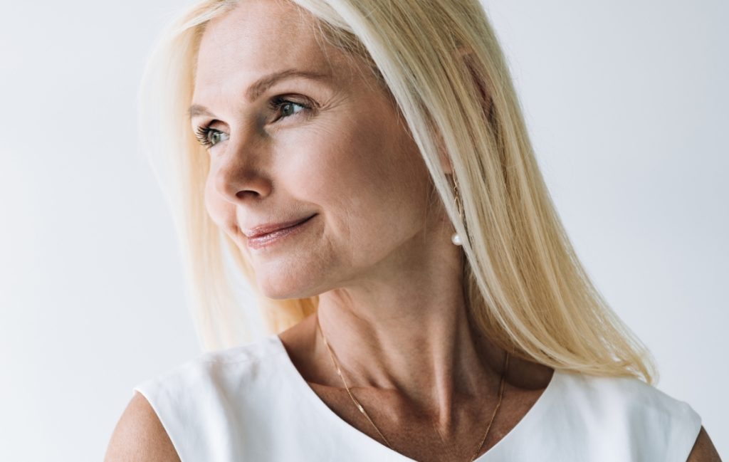 mature blonde with straight hair and great skin