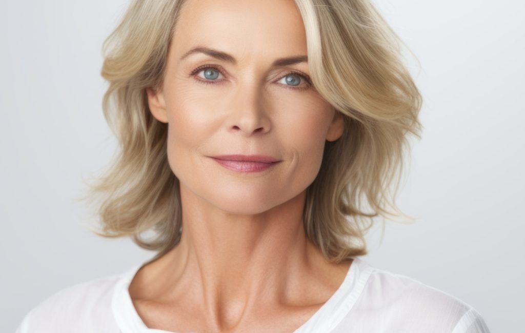 Blonde woman in white tee shirt
