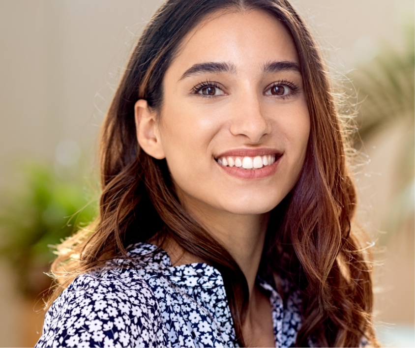woman in cute blue shirt