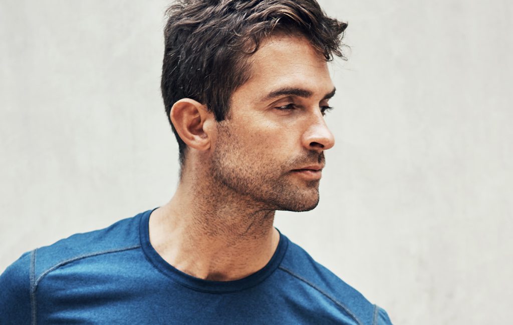 Man in blue shirt